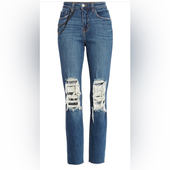 🆕 L’AGENCE “Luna” high rise straight leg distressed jeans Size 28 - Picture 4 of 11